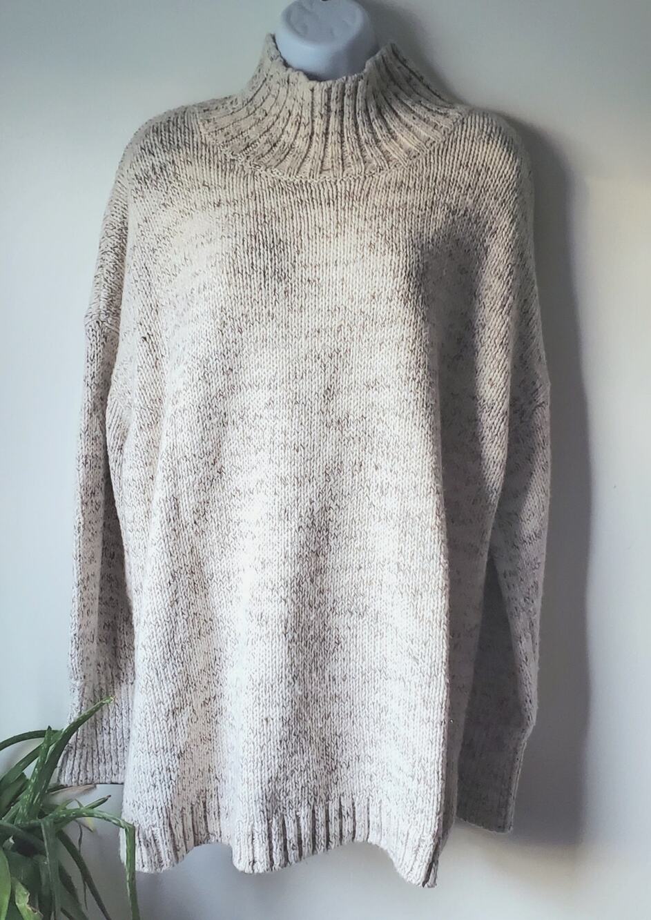PureJill Womens Cream Gray Mock Neck Cotton Sweater Size Large Preppy Lagen